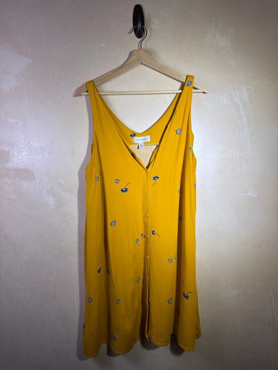 Popsugar Dresses & Skirts - Popsugar Mustard Floral Button Front Swing Dress XL